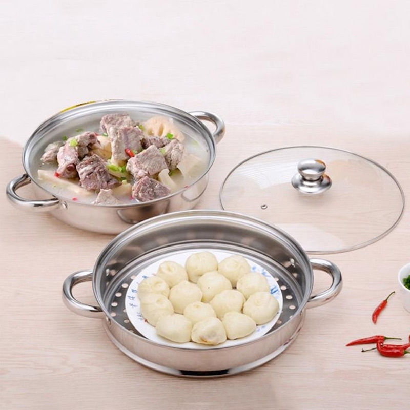 Bộ Xửng Hấp 2 Tầng Inox - Nắp Thủy Tinh kích Thước 28CM - Vô cùng Đa Năng và Tiện Dụng. Giúp bạn chế biến được nhiều món ăn. Phù hợp với mọi căn bếp