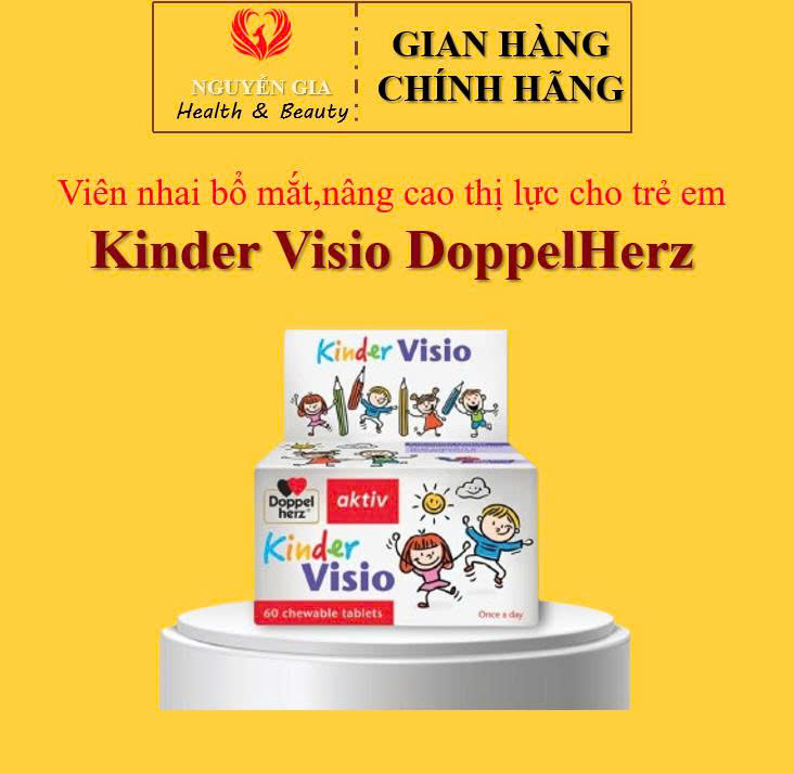 Viên nhai bổ mắt cho trẻ em Kinder Visio DoppelHerz tăng cường sức khỏe,hỗ trợ đôi mắt bé khỏe mạnh, thị lực tốt - Hộp 60 viên