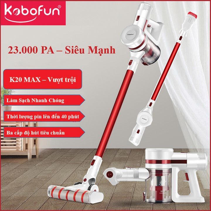 Máy hút bụi không dây cầm tay k20 max lực hút siêu mạnh 23000pa bao gồm đầu hút giường nệm, sử dụng lên đến 40 phút, hút lông tóc dễ dàng, hàng chính hãng