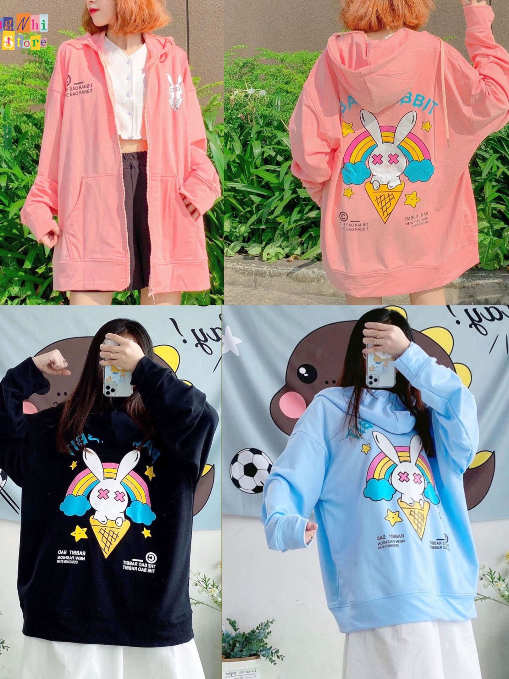 Áo Khoác Hoodie Zip In Hình BAD RABBIT Oversize Ulzzang Unisex Dáng Rộng - MM