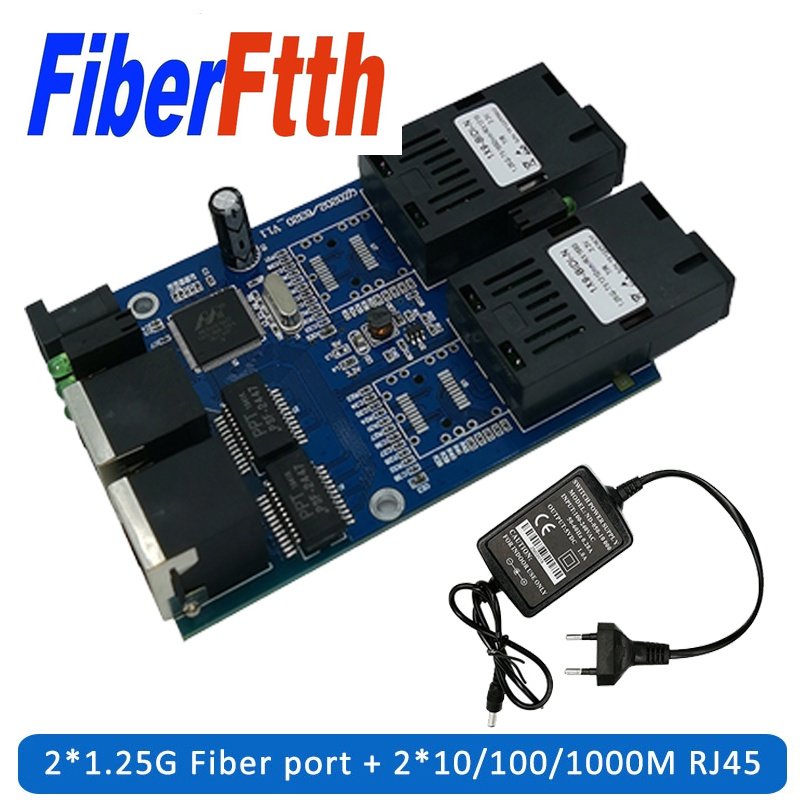 10 / 100 / 1000m switch 2 rj45 utp 2 sc gigabit fiber optic media converter 2sc 2 rj45 2f2e ethernet pcba