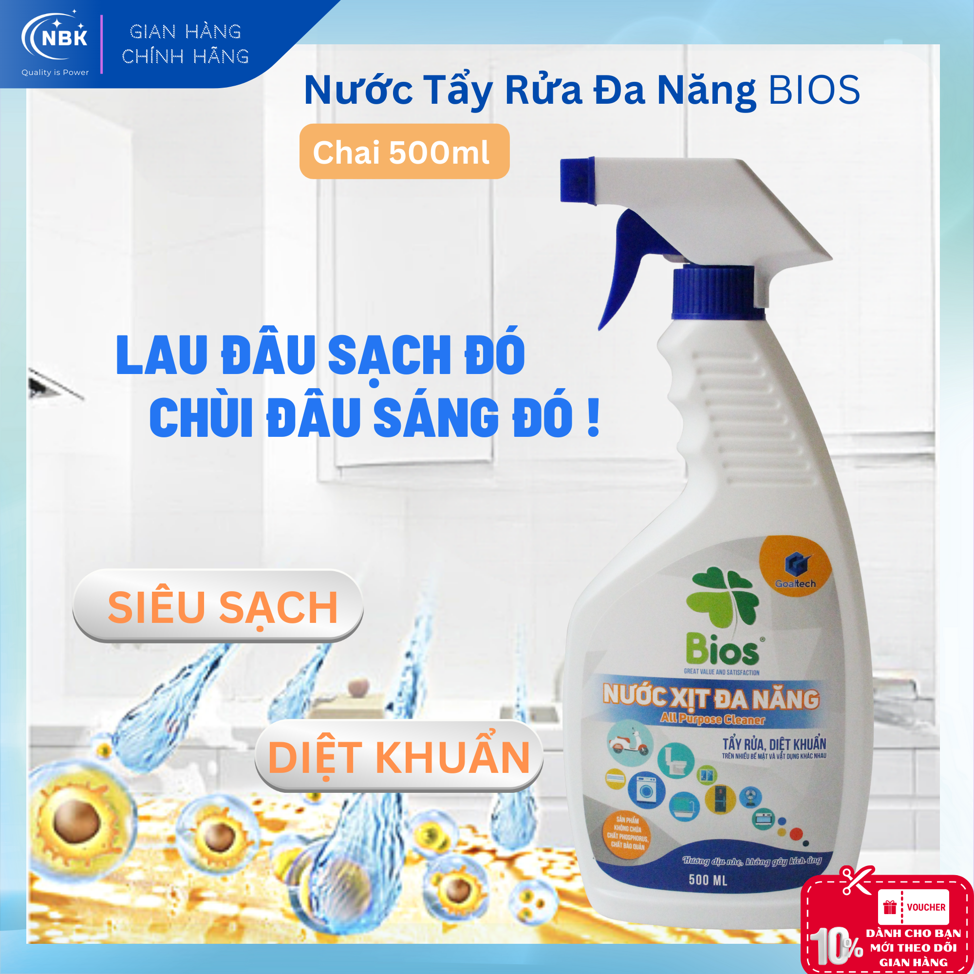 Nước Tẩy Rửa Đa Năng BIOS Chai xịt 500ml - Chất Tẩy Rửa Đa Năng Chuyên Dụng - Dung dịch lau bếp/ vệ sinh bếp/ tẩy dầu mỡ/ tẩy cặn canxi nhà tắm/ tẩy dầu mỡ máy hút mùi/ làm sạch tường ốp/ sàn nhà