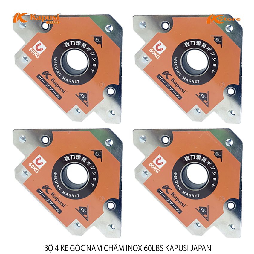 Combo 4 ke góc nam châm inox 60lbs kapusi japan - nam châm ke góc vuông 60kg