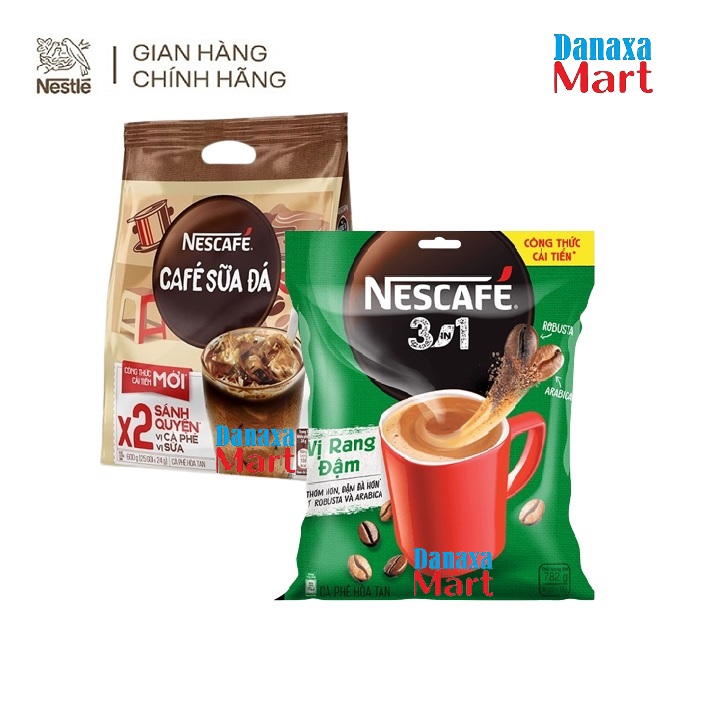 Combo 2 bịch cà phê hòa tan nescafé 3in1 vị rang đậm và vị cà phê sữa đá