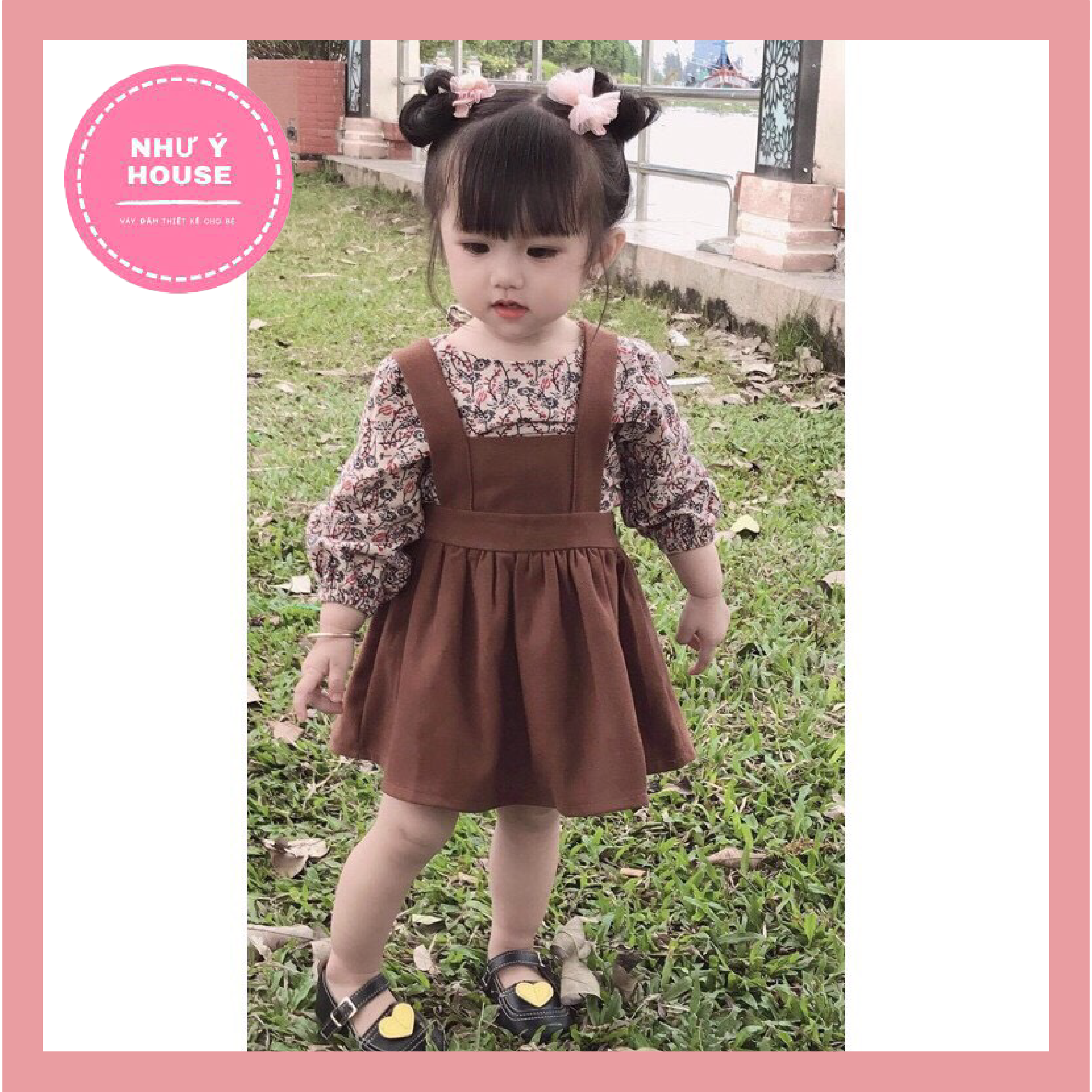 Đầm bé gái sét 2 chi tiết ( yếm nâu + áo hoa ) 💕𝑭𝑹𝑬𝑬𝑺𝑯𝑰𝑷 𝑴𝑨𝑿💕 NHƯ Ý HOUSE'S- VÁY YẾM CHO BÉ GÁI Hàng