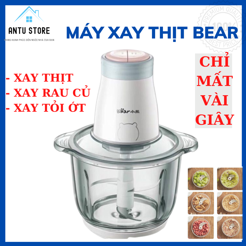 Máy xay thịt Bear, máy xay thực phẩm, máy xay tỏi ớt đa năng dung tích1,2 lít và 2 lít, 4 lưỡi dao, xay siêu nhanh, siêu mạnh, dễ dàng sử dụng