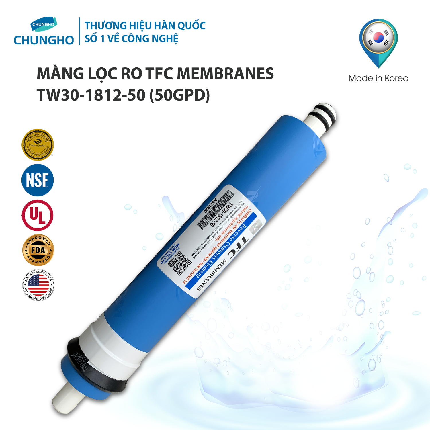 Lõi lọc nước ro, màng ro tfc mcm 50 gpd sử dụng cho kangaroo, karofi, các dòng máy ro truyền thống, nhập khẩu hàn quốc