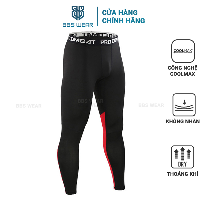 Legging nam PRO COMBAT QL06 dài họa tiết đỏ, Quần giữ nhiệt thể thao nam chuyên tập GYM (màu đen)