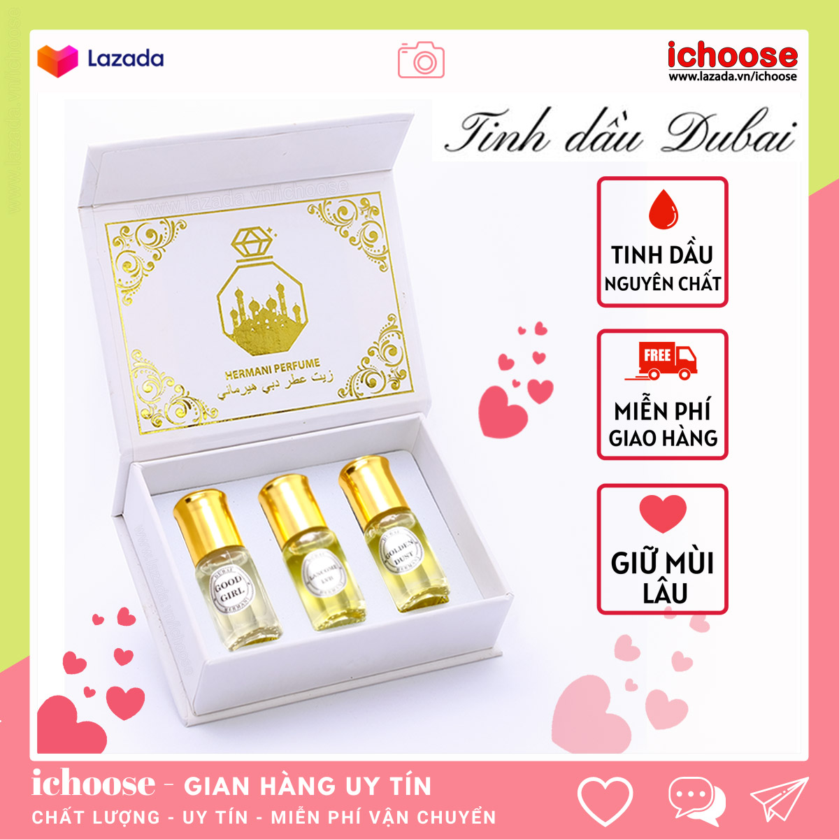 Set tinh dầu nước hoa Dubai dạng lăn thơm lâu hương ngọt ngào quyến rũ ichoose
