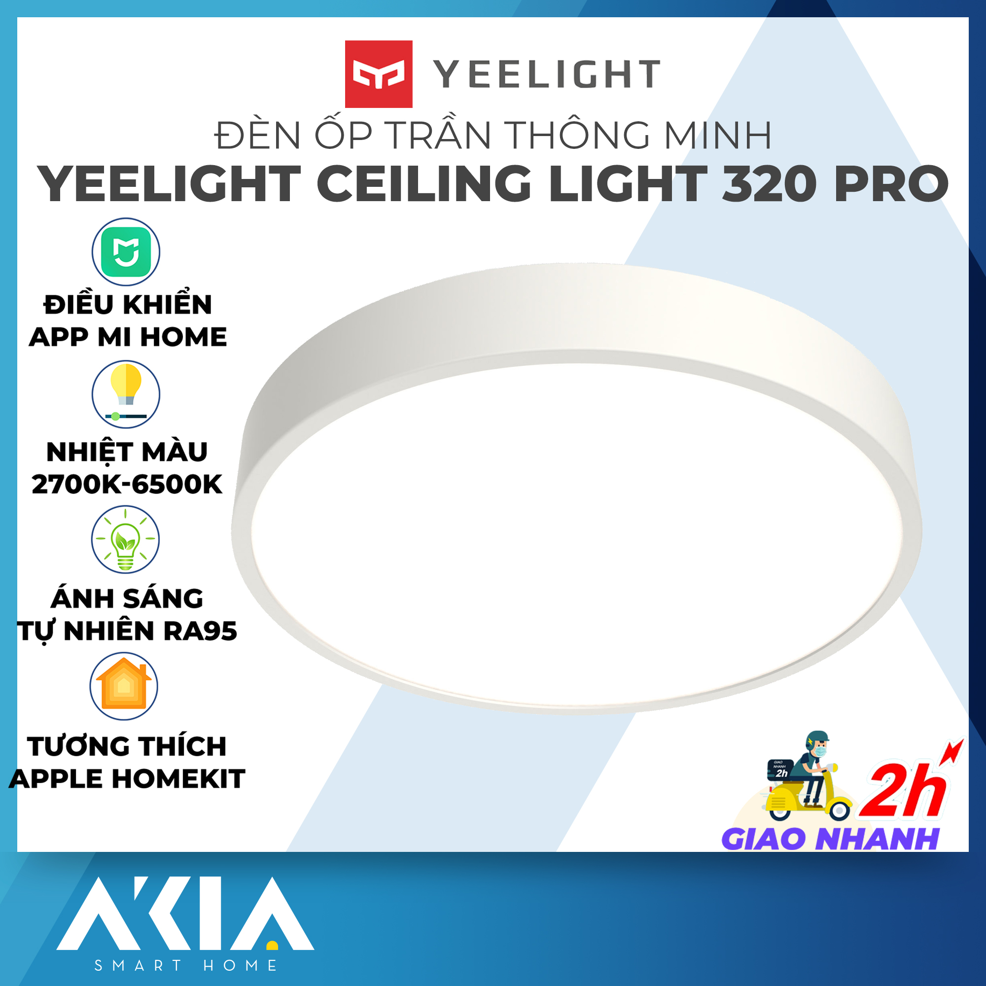Đèn ốp trần thông minh Yeelight LED Ceiling Light 320 phiên bản Quốc Tế - Lắp đặt dễ dàng Bật tắt chỉnh màu trên app Mi Home