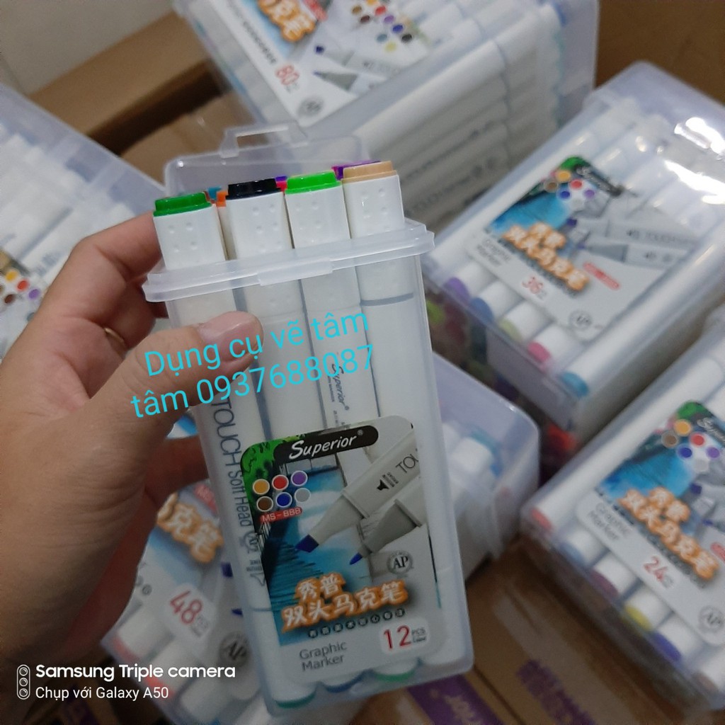 Marker touch soft head bộ 12 màu hộp nhựa -Dụng cụ vẽ Tâm Tâm