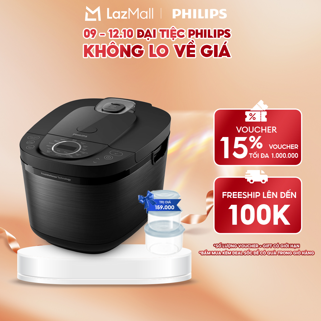 Nồi Cơm Điện Tử Philips HD4814/31 - Màu Đen - 1.8L - Công nghệ FreshDefense làm nóng 3D- Hàng Chính Hãng