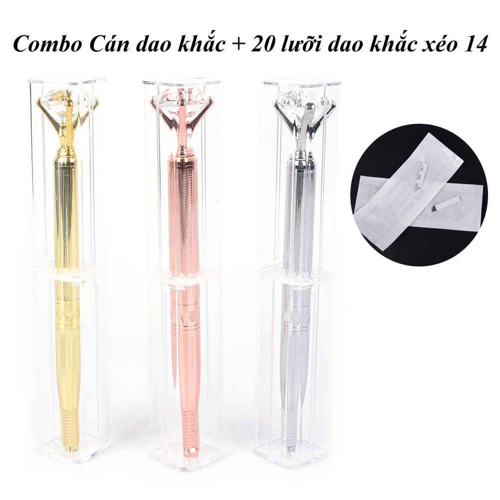 Combo 2 món - Cán khắc kim cương + 20 cái Lưỡi dao điêu khắc chân mày 14F xéo