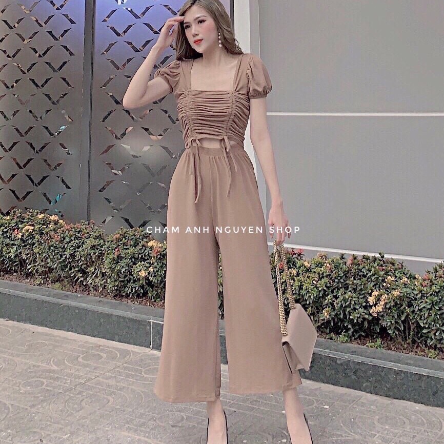 Set áo rút dây 2 bên tay ngắn và quần dài ống rộng