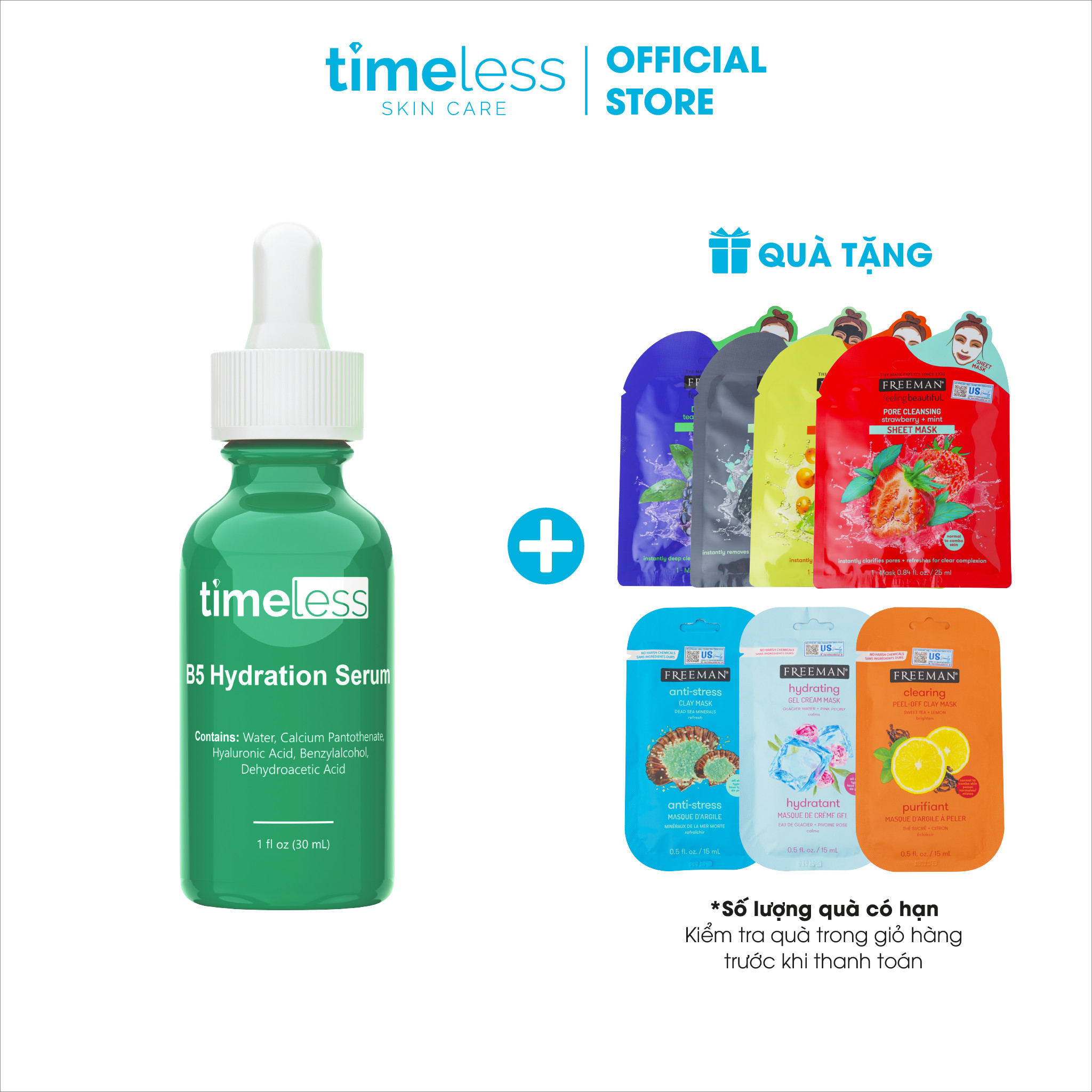 Tinh Chất Dưỡng Ẩm, Hỗ Trợ Se Khít Lỗ Chân Lông Timeless Vitamin B5 + Hyaluronic Acid (30ml)