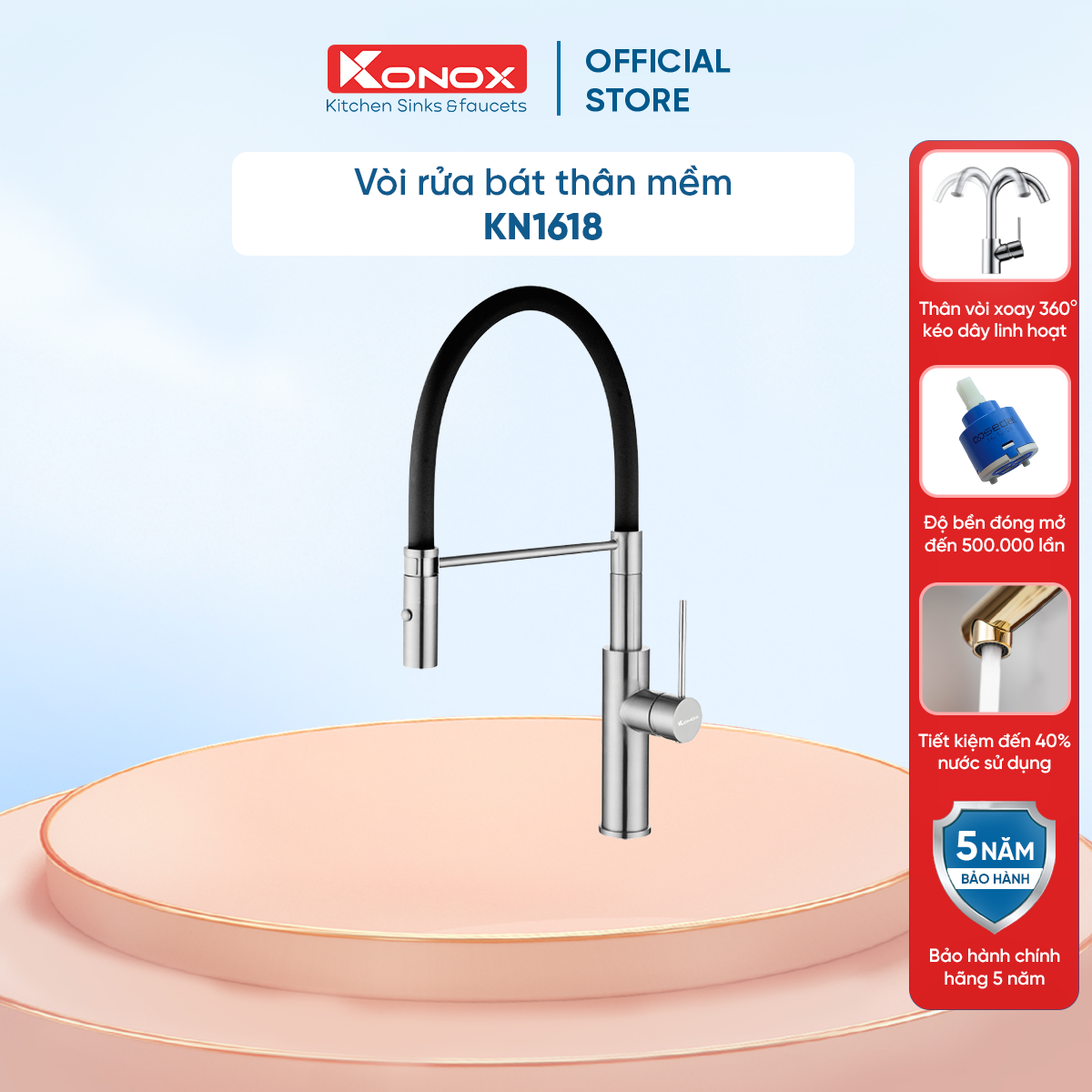 Vòi rửa bát thân mềm konox kn1618