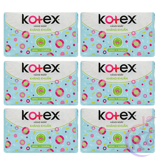 Combo 6 gói Kotex hàng ngày kháng khuẩn gói 20 miếng