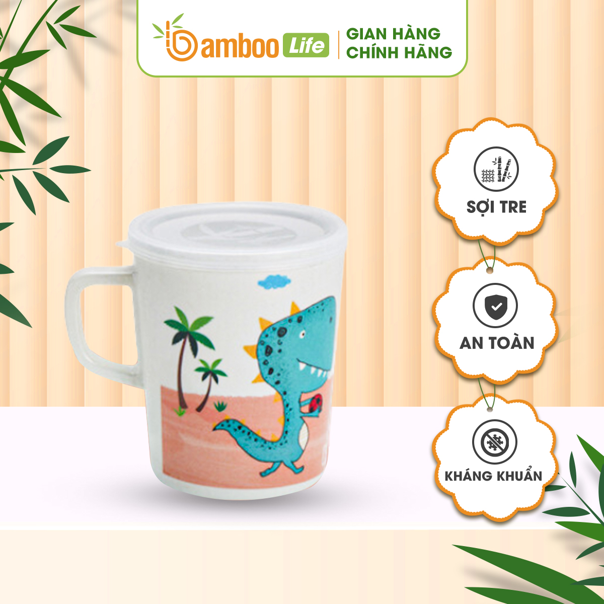 Ly, cốc uống nước cho bé sợi tre Bamboo Life BL706 có nắp, hình thú siêu cute thể tích 330ml