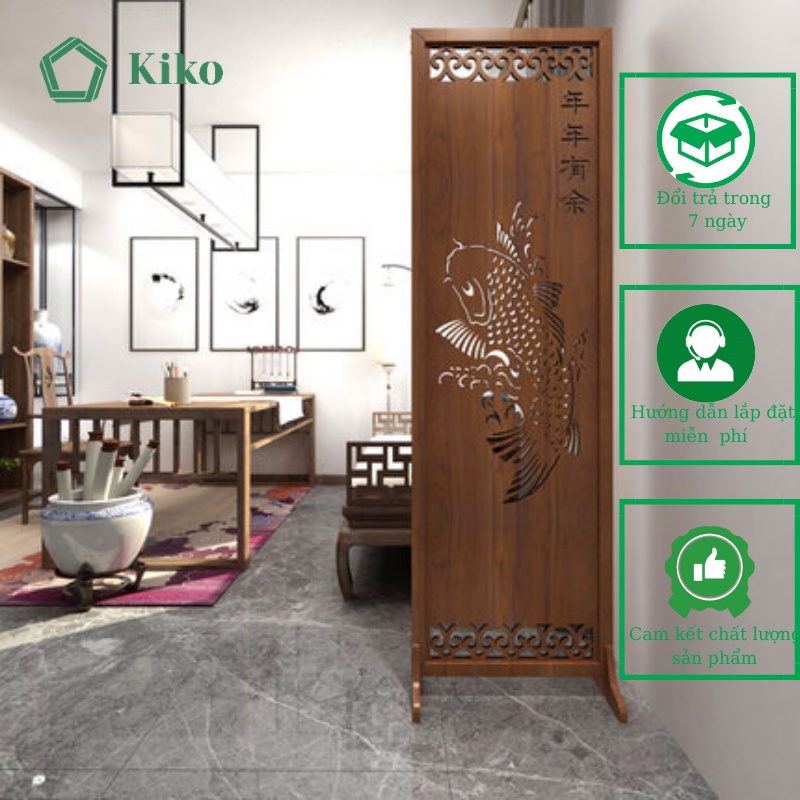 Bình Phong Vách Ngăn Cá Chép Phong Thủy Trang Trí KIKO Gỗ MDF 15mm chống Mọt Đa Năng- VN 10751