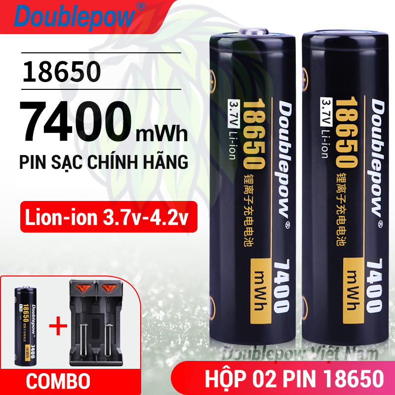 Pin 18650 7400mWh Doublepow. Sạc pin 18650 đa năng tự ngắt, đèn báo dùng cho pin xe điện, máy khoan, nguồn dự phòng, thiế bị y tế, quạt cầm tay, loa Bluetooth