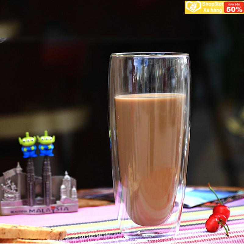 Cốc (ly) thủy tinh 2 lớp giữ nhiệt uống trà, café đa năng cỡ lớn 650ml (Hà Nội-hàng có sẵn)