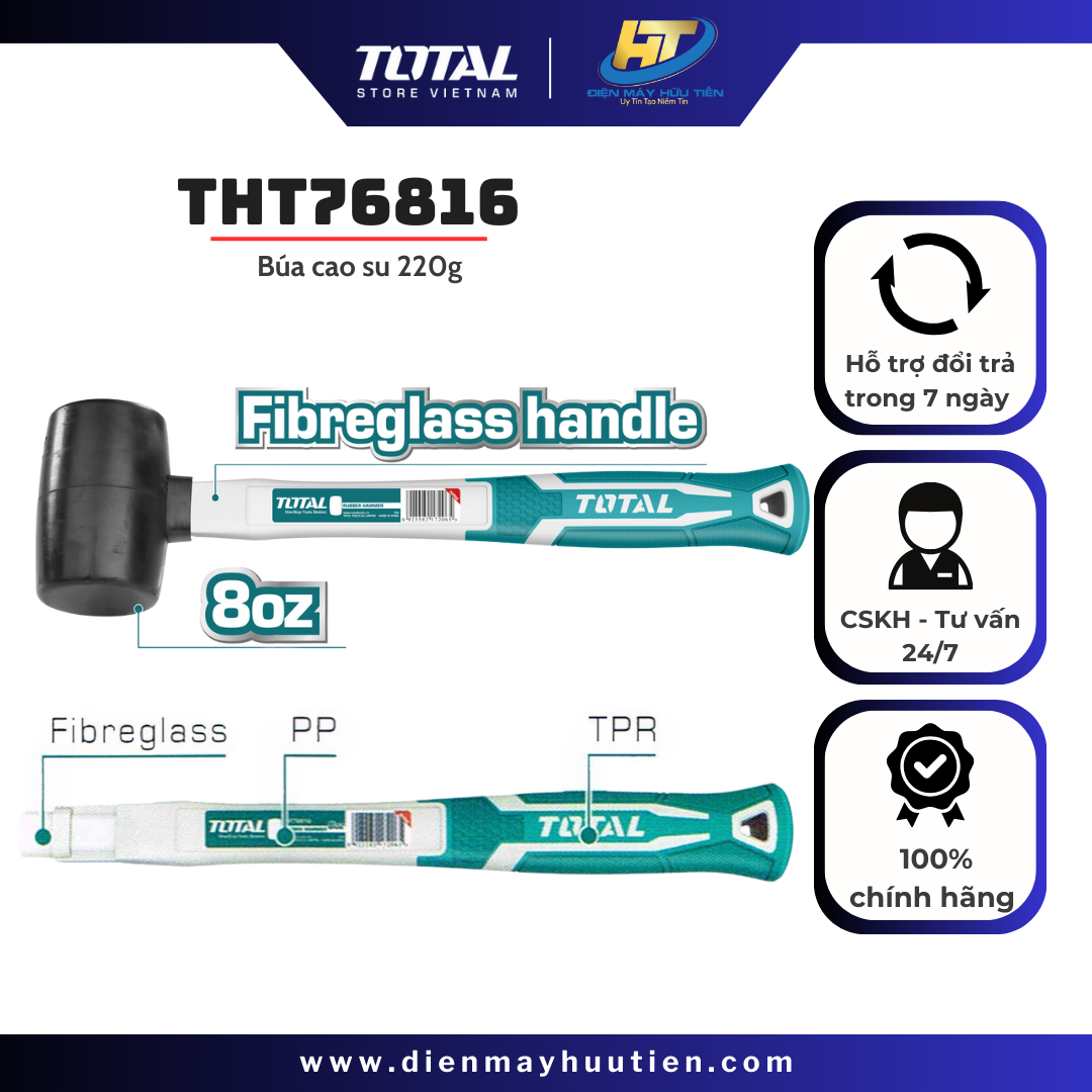 Búa cao su 220g total tht76816