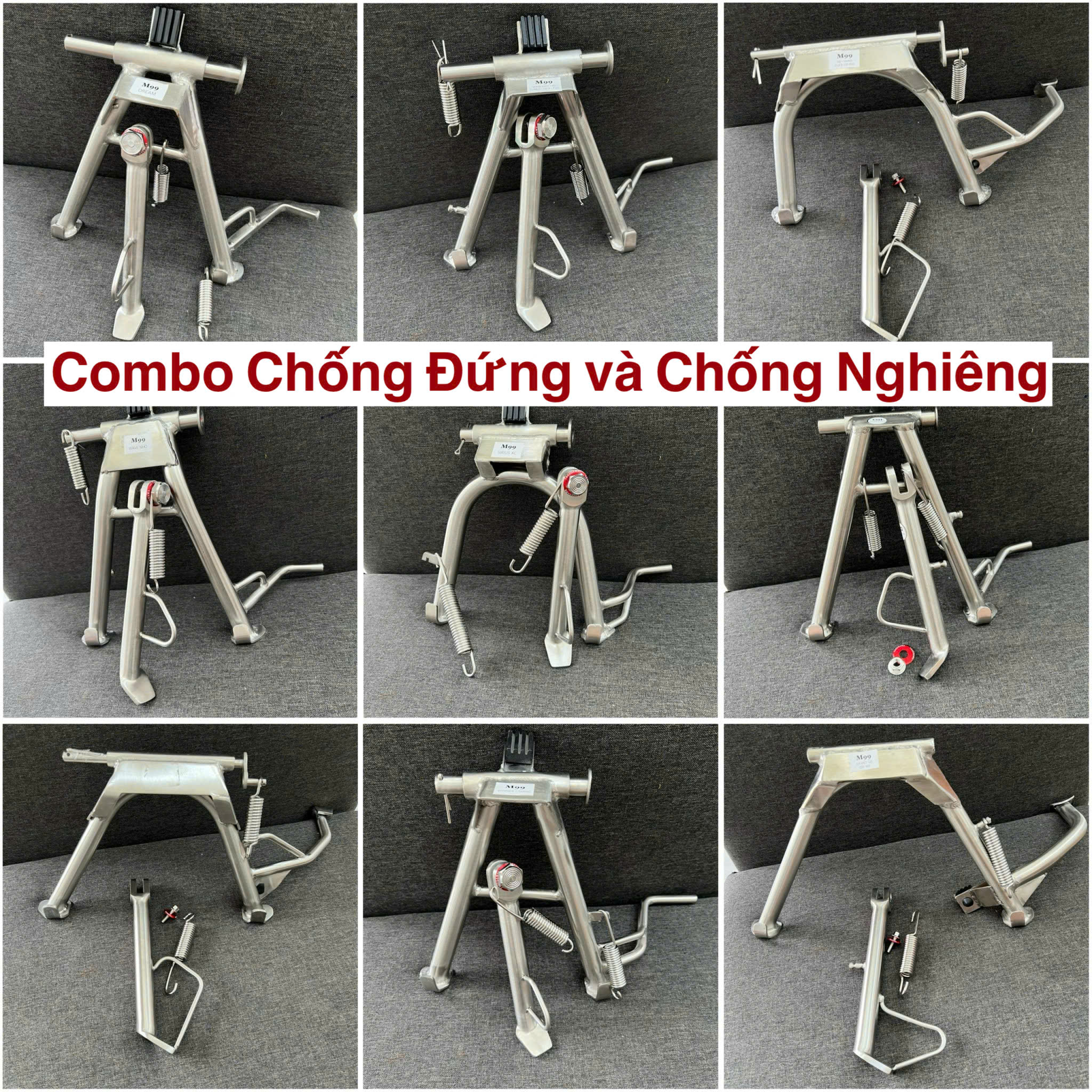  COMBO CHỐNG ĐỨNG VÀ CHỐNG NGHIÊNG KÈM LÒ XO CHUẨN INOX 304 GẮN CHO NHIỀU DÒNG XE 