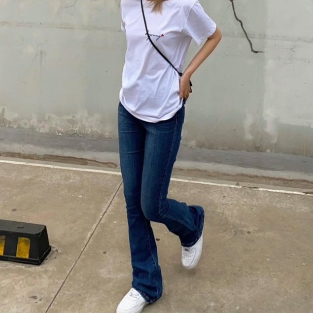 Quần jean nữ ống loe ld01 sofm wear xanh đen quần bò ống loe