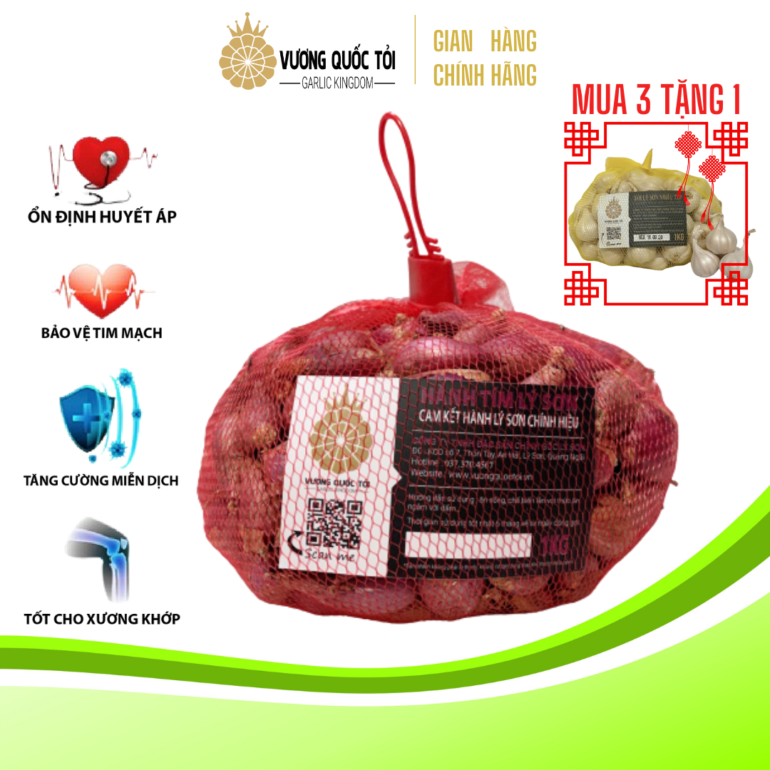 Hành tím Lý Sơn - Vương Quốc Tỏi - Túi 1kg - Hành khô, thơm ngon, chất lượng cao , hành hương, đặc sản Lý Sơn