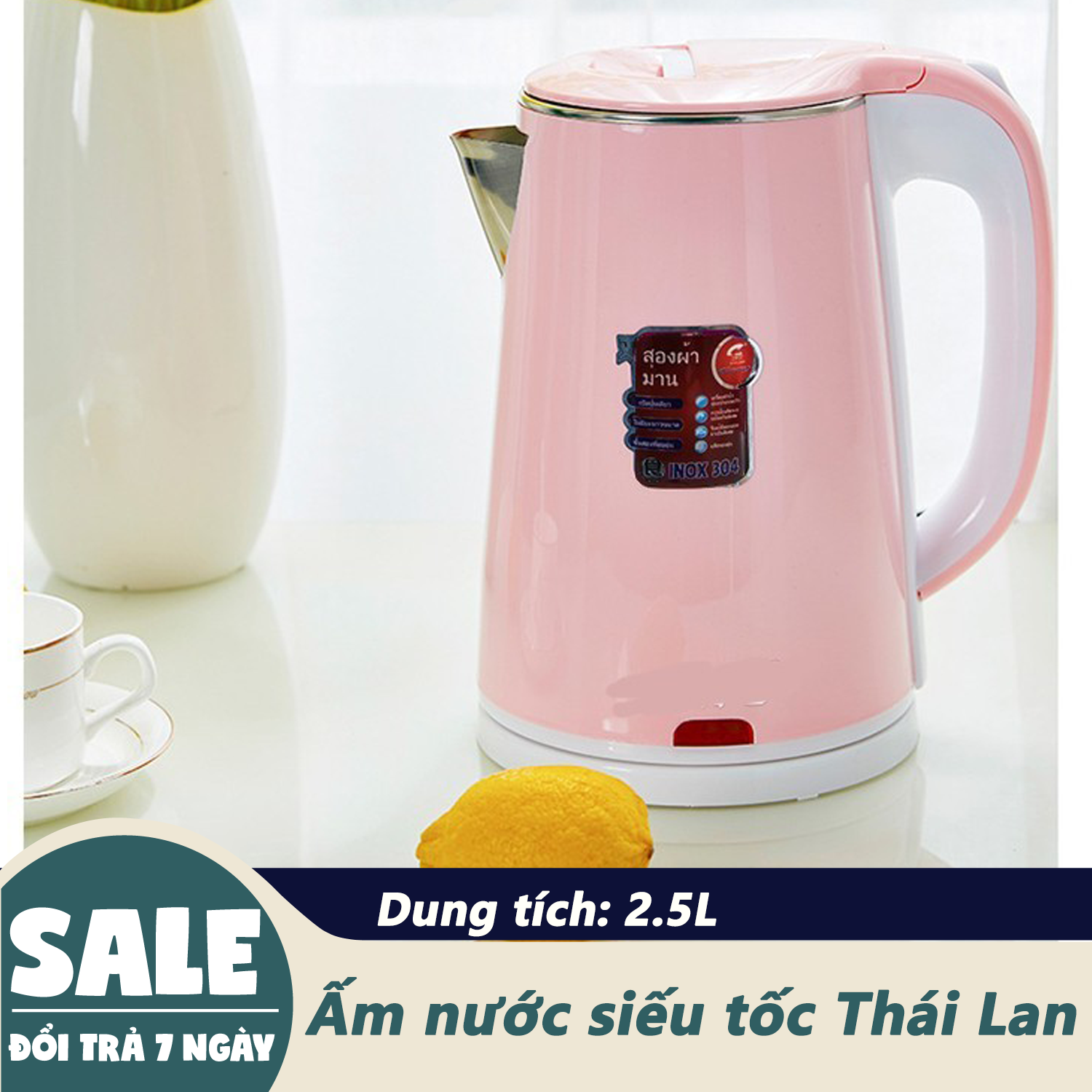 Ấm siêu tốc, ấm đun nước siêu tốc,Ấm Siêu Tốc 2 Lớp JipLai Thái Lan - Dung tích: 2.5L, Ấm Đun Nước Cực Nhanh - Cao Cấp - Sang Trọng, Cách Nhiệt Cách Điện An Toàn- Hỗ trợ 1 đổi 1 trong 7 ngày - Giao màu ngẫu nhiên