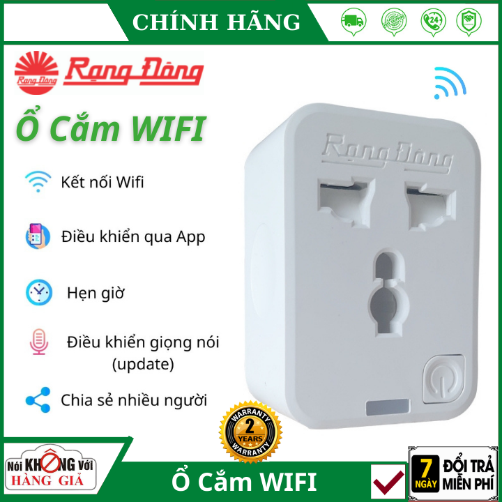 Ổ cắm điện thông minh wifi RẠNG ĐÔNG 16A OC01WF điều khiển từ xa bằng điện thoại - Bảo hành 24 tháng - ổ cắm đa năng hẹn giờ tự động , chống giật trẻ em , ổ cắm điện mini chịu tải , ổ cắm điện 3 chấu cute tiếp địa