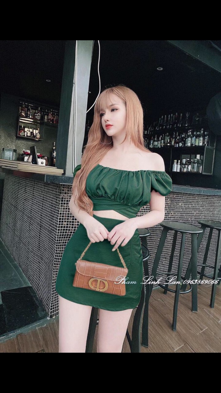 [HCM]Set váy ròi  chân váy +áo croptop bẹt vai tay búp cực đẹp #setvayaobetvaitaybup