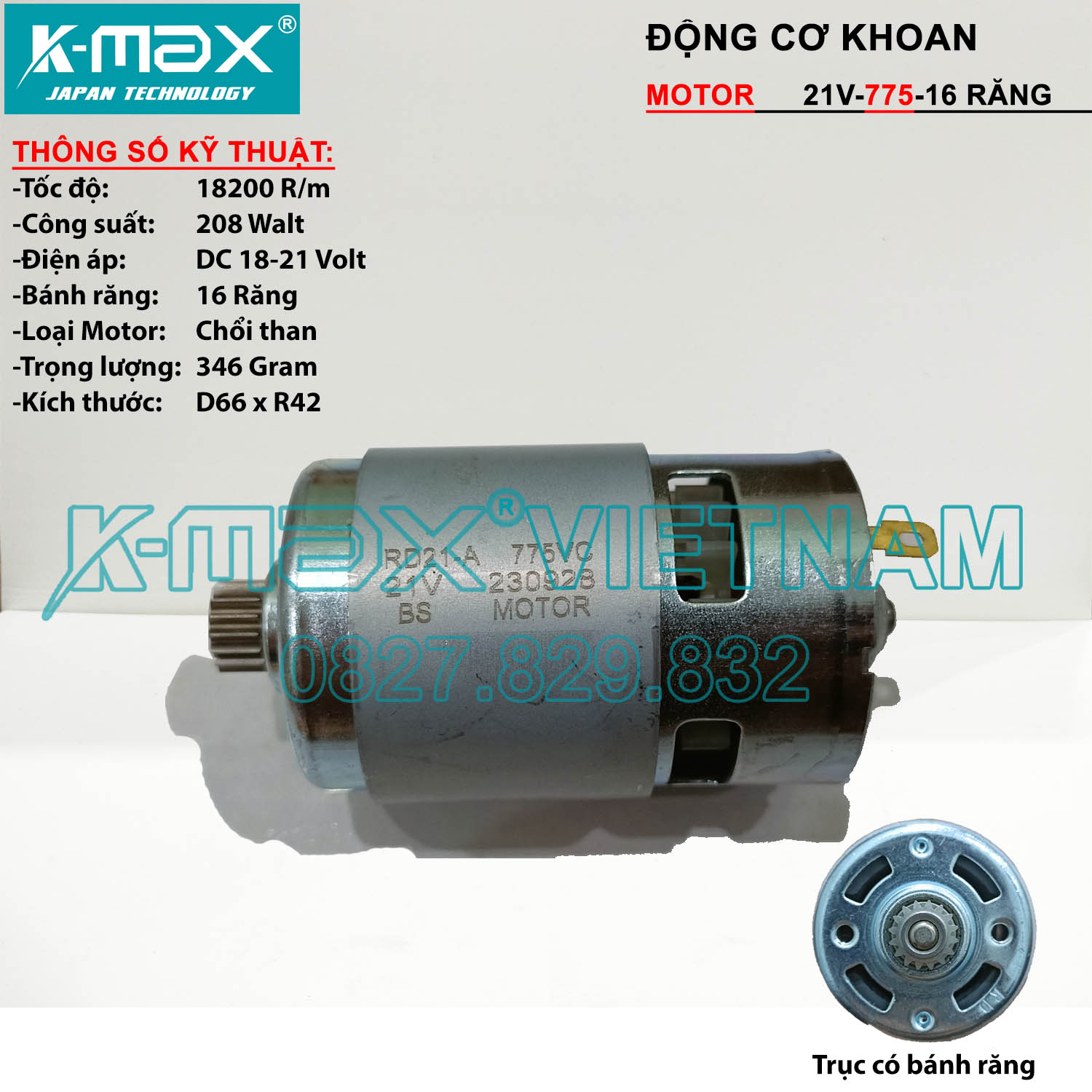 Động cơ 775 - 550 - 21v có bánh răng cho máy khoan cầm tay - linh kiện motor thay thế máy khoan, lõi đồng 100%