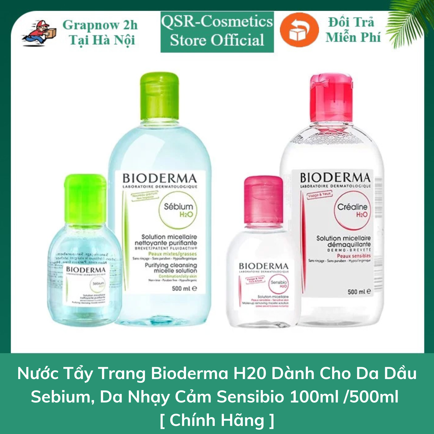 Nước tẩy trang bioderma h20 dành cho da dầu sebium, da nhạy cảm sensibio 100ml