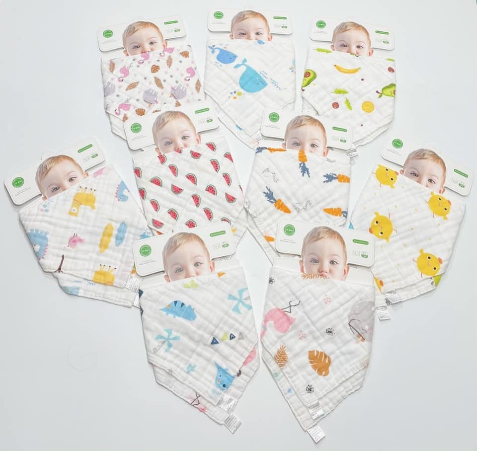 Yếm xô tam giác 6 lớp cúc bấm cho bé,Yếm xô tam giác Oganic 6 lớp cao cấp 0-4 tuổi bé trai / bé gái