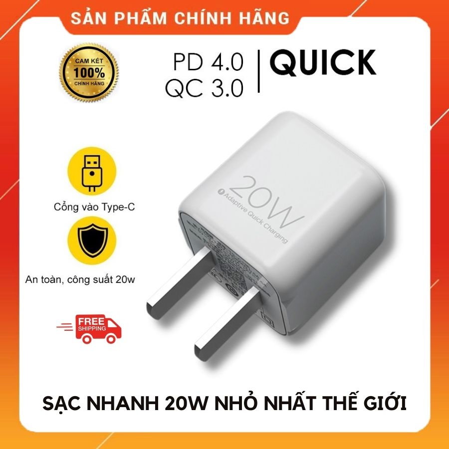 Củ sạc nhanh 20w siêu nhỏ dành cho iphone ipad, củ sạc nhanh pisen 20w chân type-c, củ sạc cho iphone, hàng chính hãng - thegioisilevip