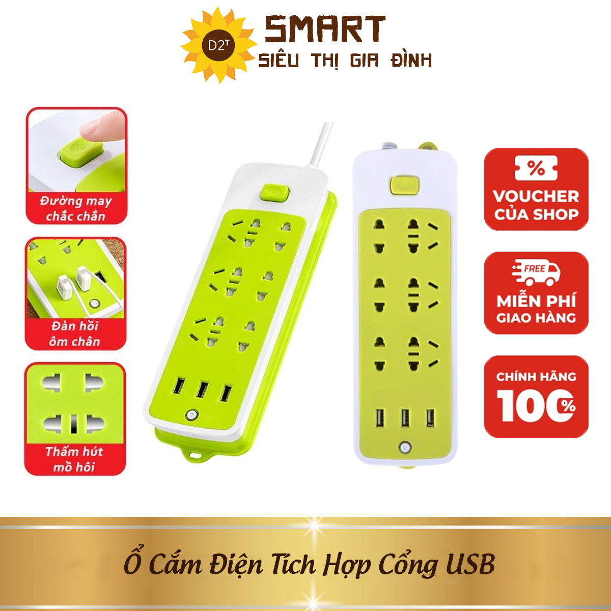 Ổ cắm điện xanh có cổng usb đa năng - ổ cắm điện thông minh đa chắc năng