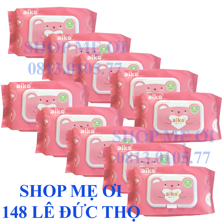Combo 10 gói Khăn Giấy Ướt Aiko 100 tờ/gói không hương màu Hồng