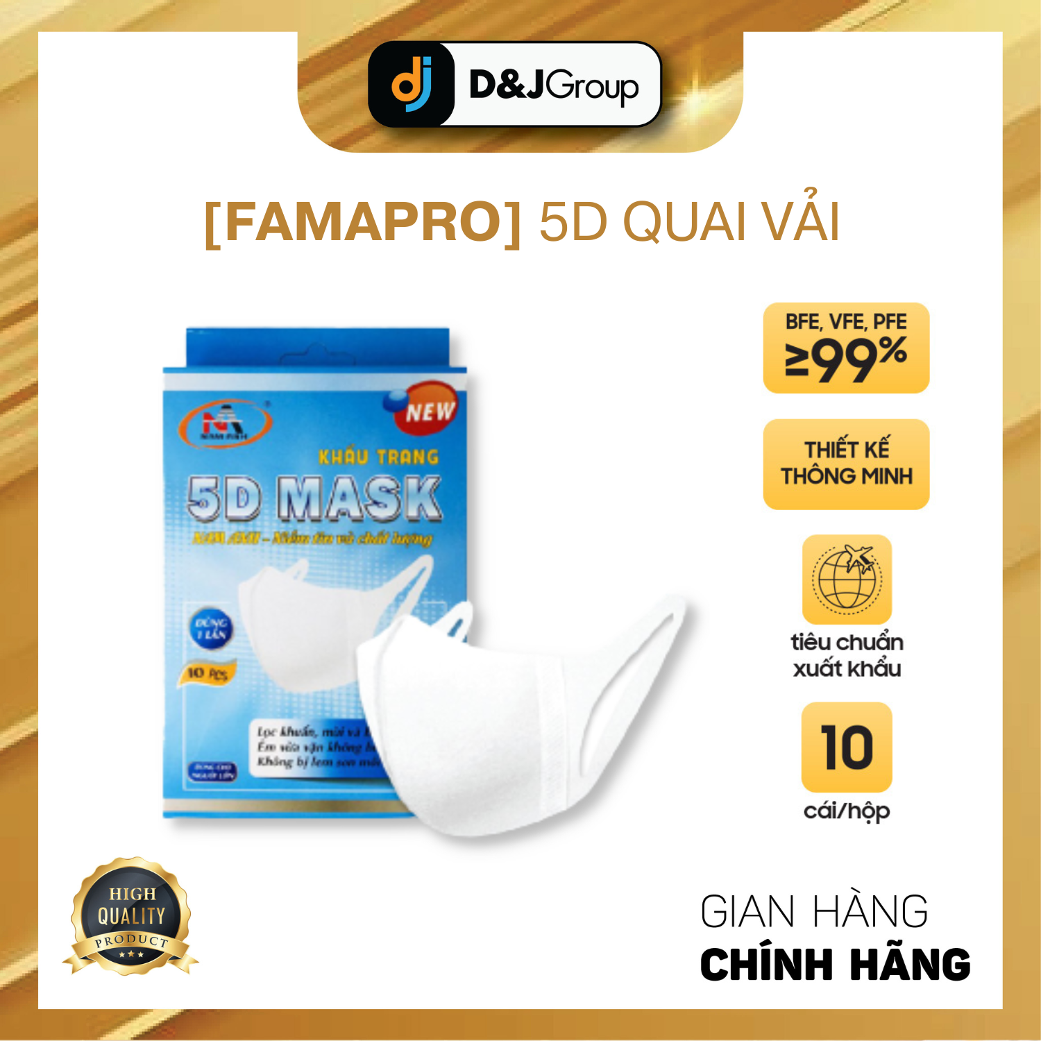 Khẩu trang y tế 3 lớp famapro 5d quai vải