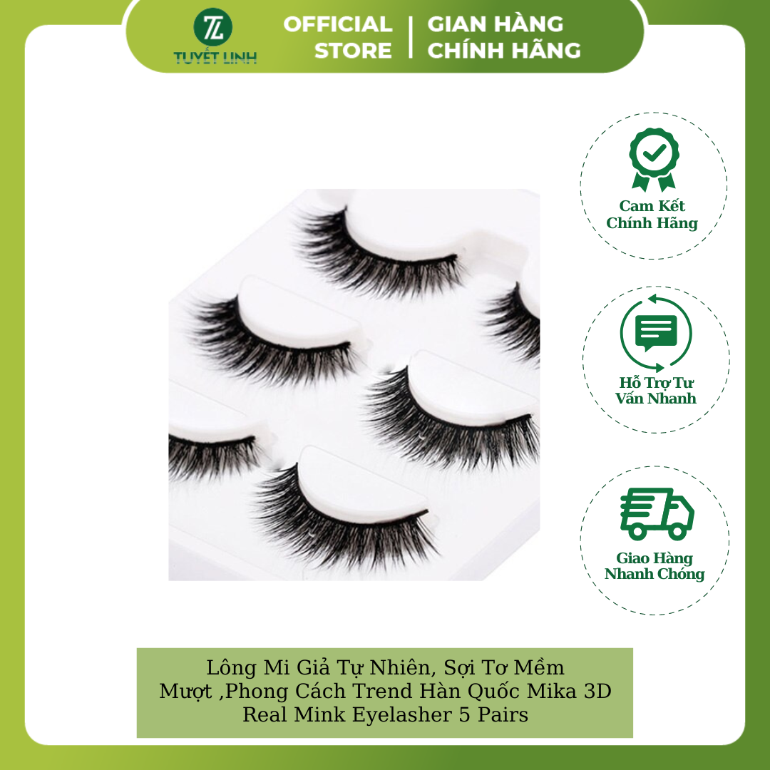 Lông Mi Giả Tự Nhiên, Sợi Tơ Mềm Mượt ,Phong Cách Trend Hàn Quốc Mika 3D Real Mink Eyelasher 5 Pairs (100% Material From Korea)