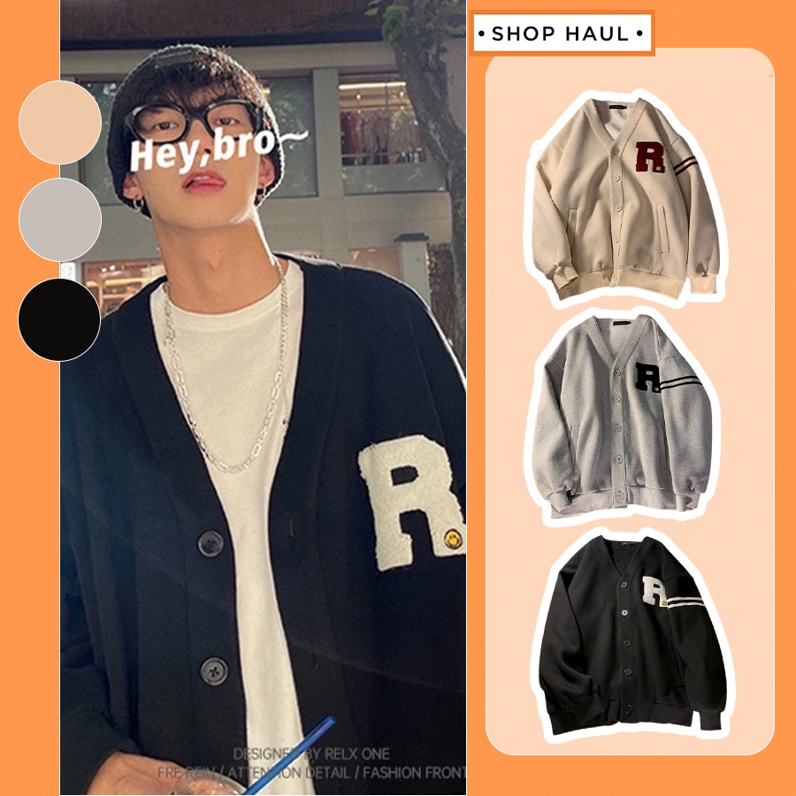 Áo khoác Cardigan chữ cái cho nam - Cardigan nam cao cấp chữ R Shop Haul AC-B02