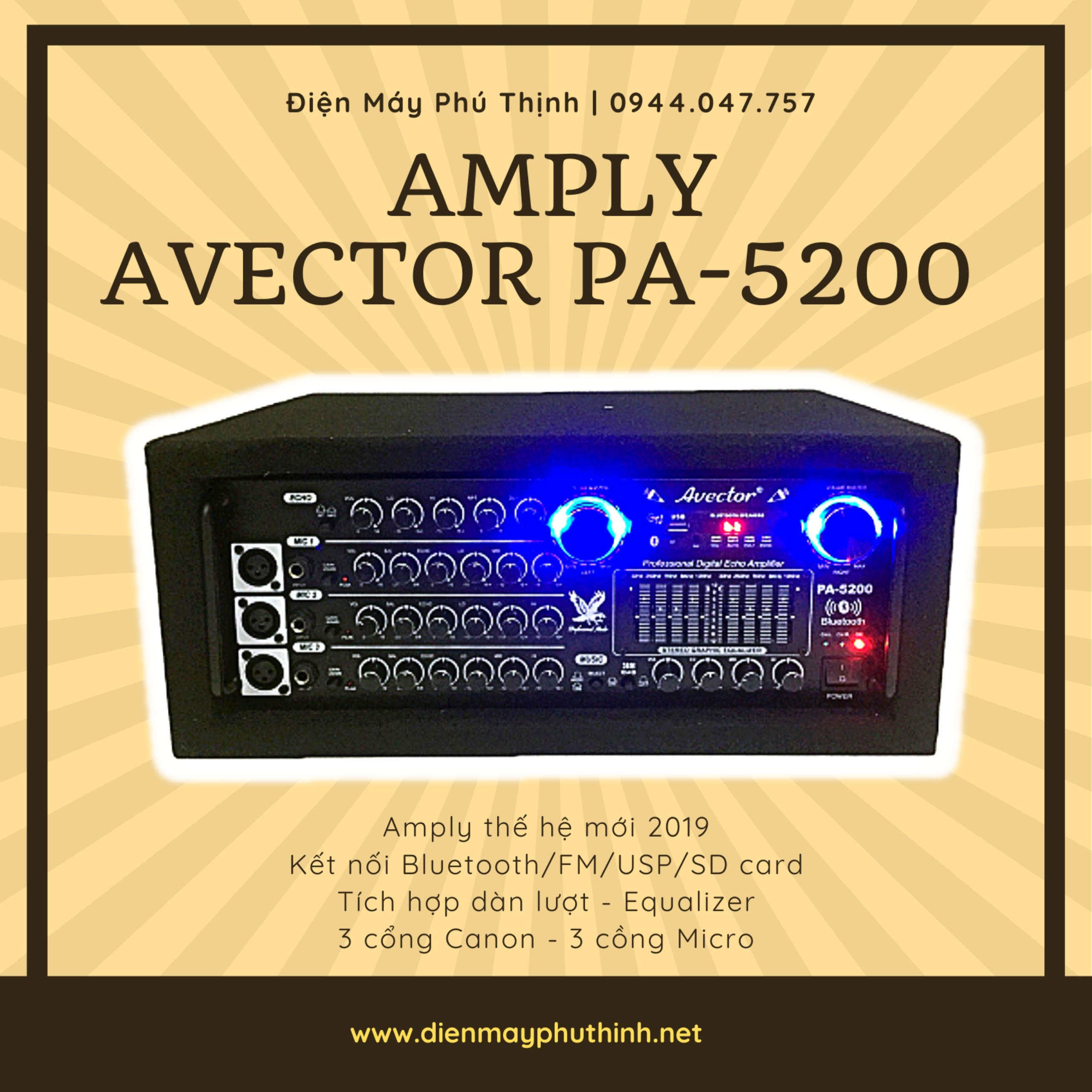 PHÚ THỊNH - Amply karaoke bluetooth - amply sân khấu - ampli karaoke gia đình hát hay AVECTOR PA-5200 BLUETOOTH
