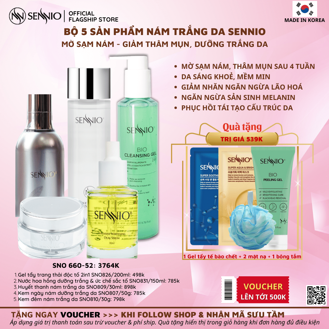 Bộ sản phẩm dưỡng trắng da mờ thâm mụn sạm nám chống lão hóa da Sennio Dưỡng săn chắc da giảm nếp nhăn SNO 660-52