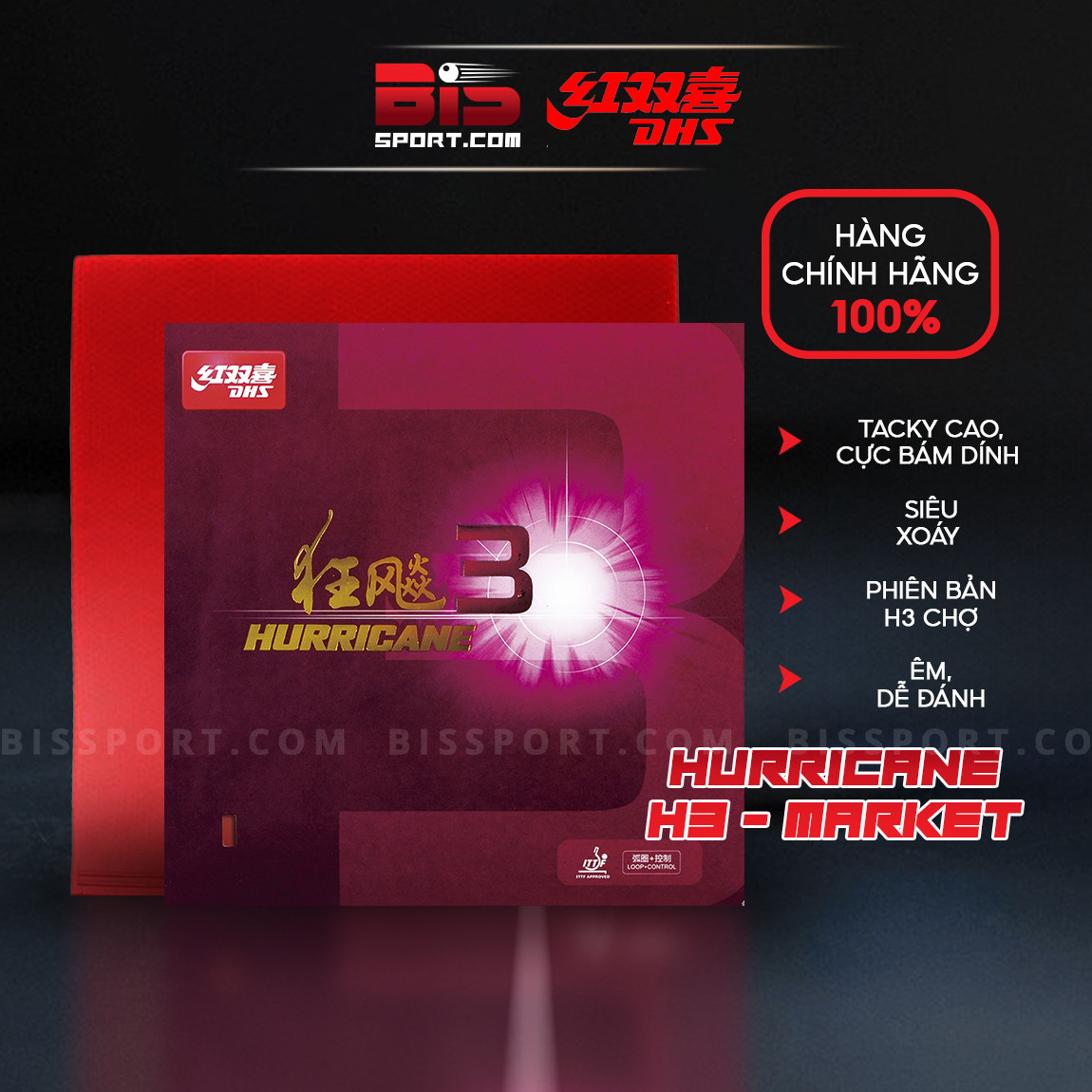 Mặt vợt bóng bàn chính hãng dhs hurricane h3 market - hàng chính hãng