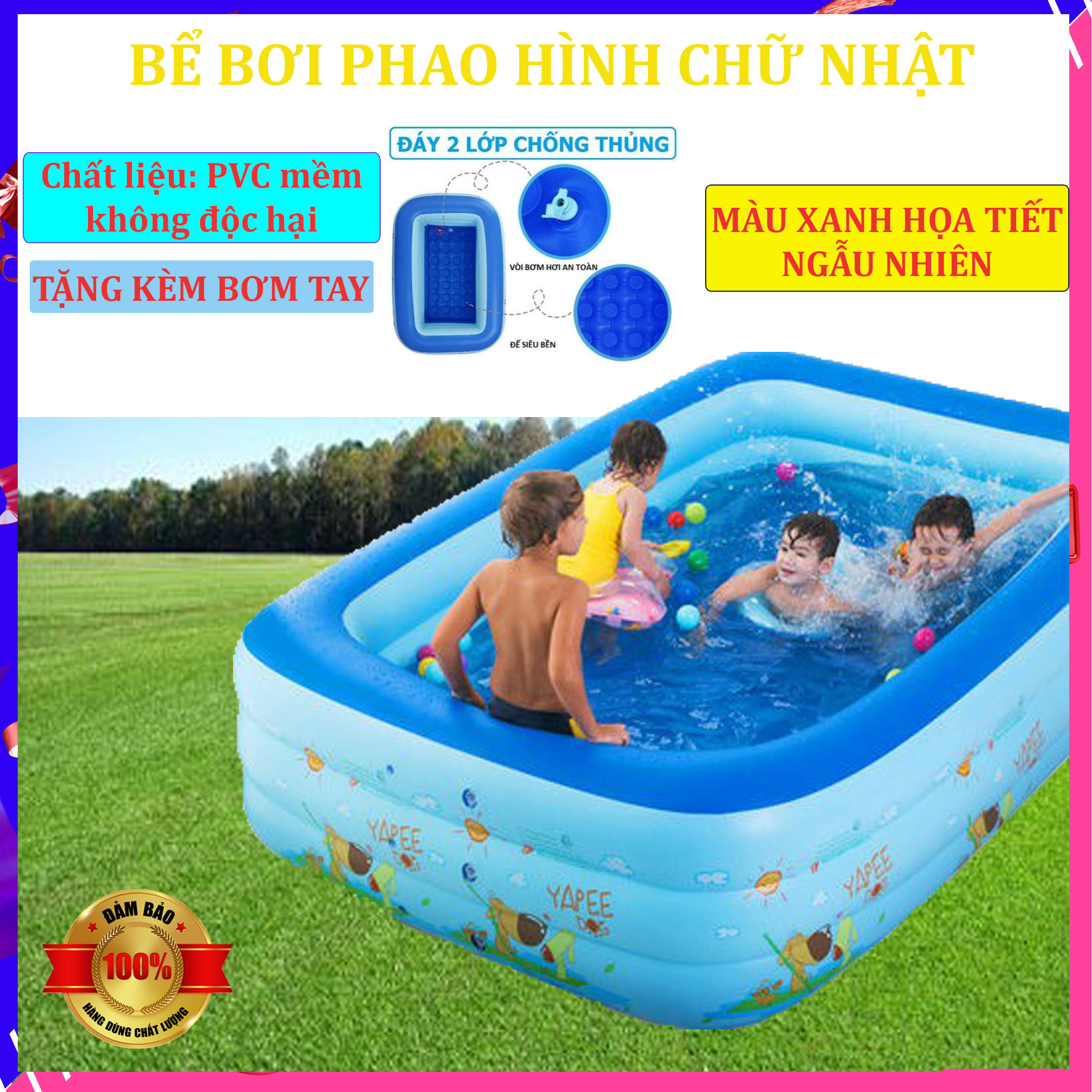 SALE Bể Phao Bơi Trong Nhà 3 Tầng 2 mét - KHÔNG KÈM BƠM - Loại Dày, Chất Lượng Nhựa PVC An Toàn, Không Gây Kích Ứng Da, Sản Phẩm Kèm Bơm, Miếng Vá - Bể Bơi Phao Tại Nhà, Bể Bơi Cho Gia Đình, Bể Bơi Cao Cấp - Deal24h