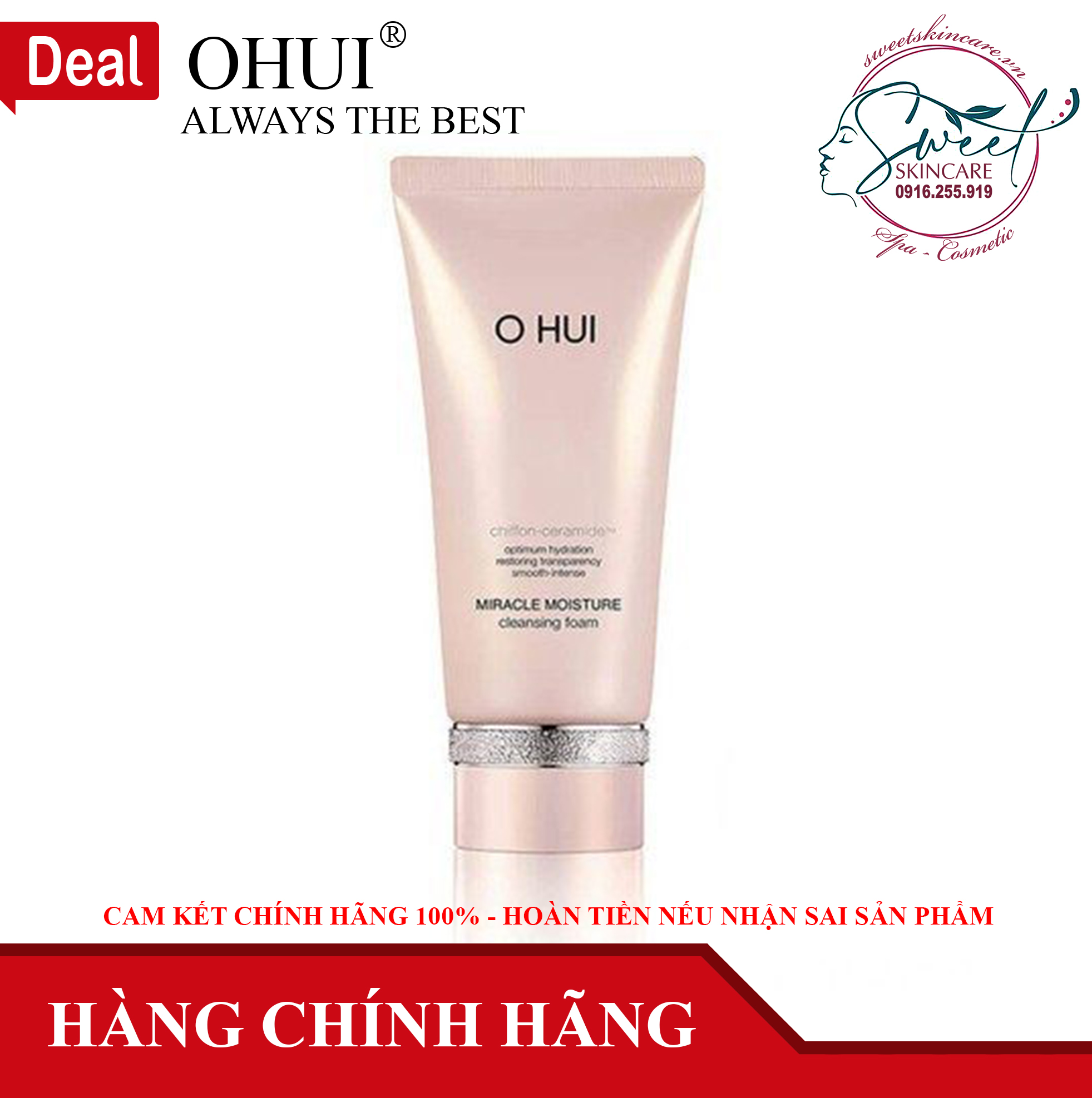 Sữa rửa mặt tẩy trang và dưỡng ẩm OHUI Miracle Moisture Cleansing Foam 200ml O Hui