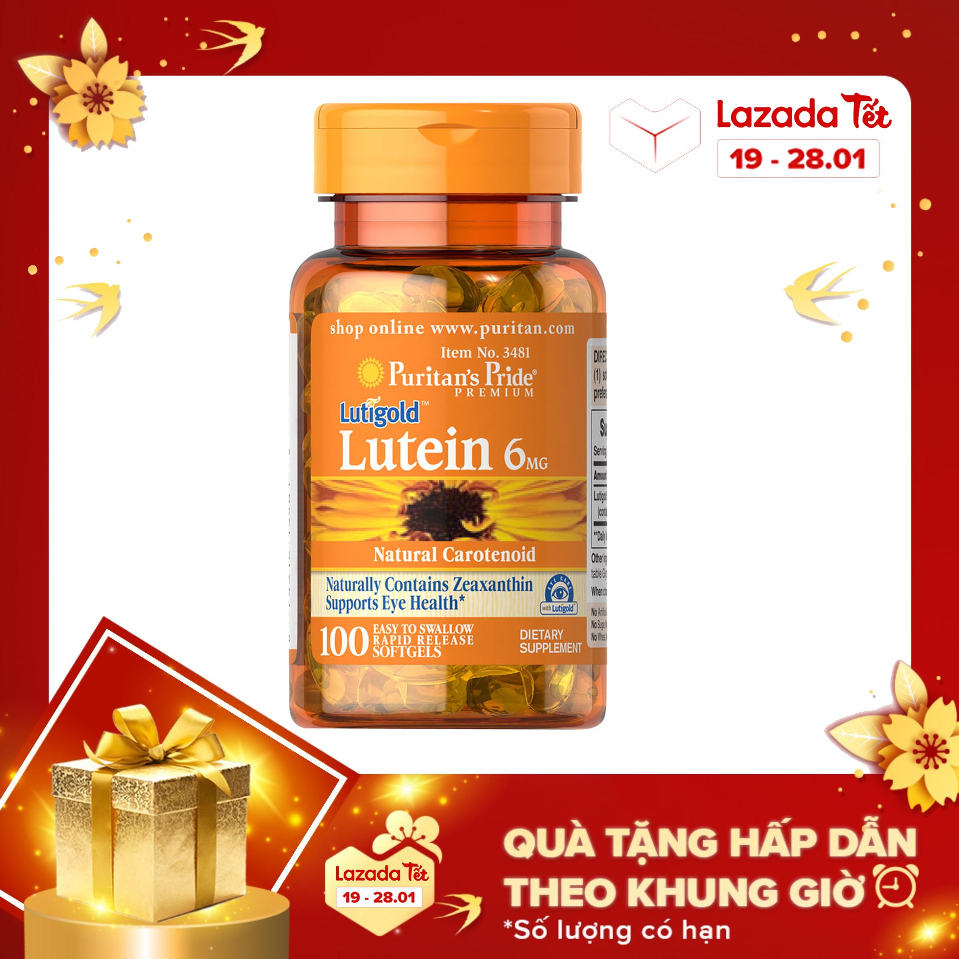 Viên uống bổ mắt giúp mắt sáng chống mỏi mắt tăng cường thị lực Lutein 6mg 100 viên Puritan's Pride