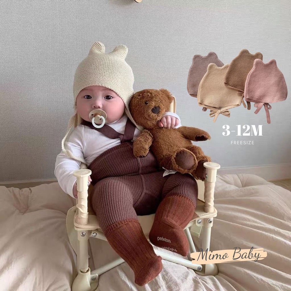 60 Mũ len có dây buộc phong cách hàn quốc co giãn cho bé 3-12 tháng