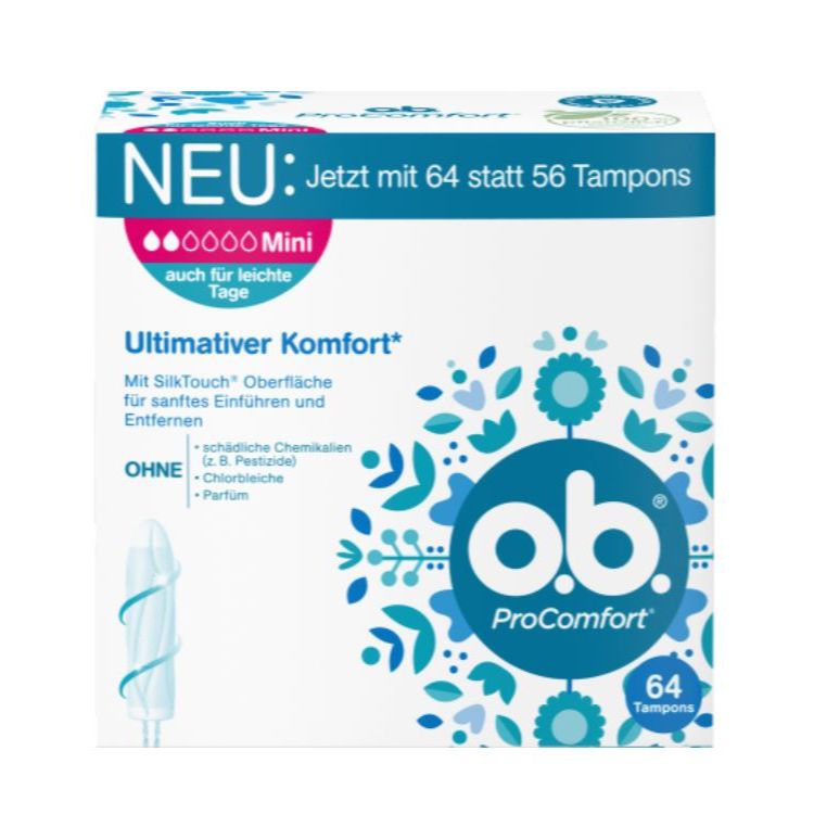 Băng vệ sinh dạng ống Tampon OB ProComfort Mini 2 giọt hàng ngày 16 / 64 miếng - Hàng nội địa Đức có bill 2023