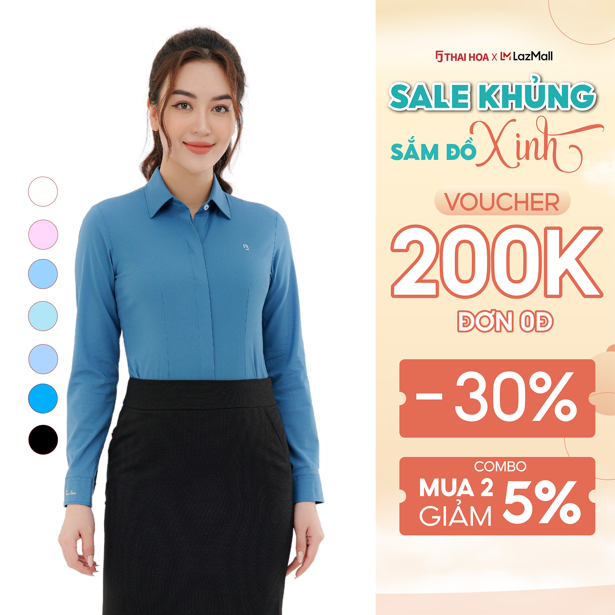 Áo sơ mi nữ dài tay công sở nhiều màu vải kẻ chìm sợi tre cao cấp Thái Hòa ASW0101-R12